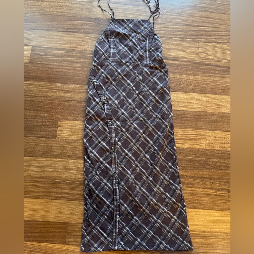 Brown plaid wool dress